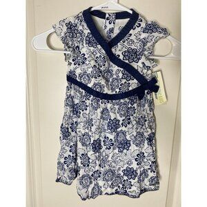 NWT‎ Genuine Kids From Oshkosh 2T Dress Blue & White Bow Flutter Sleeve Buttons